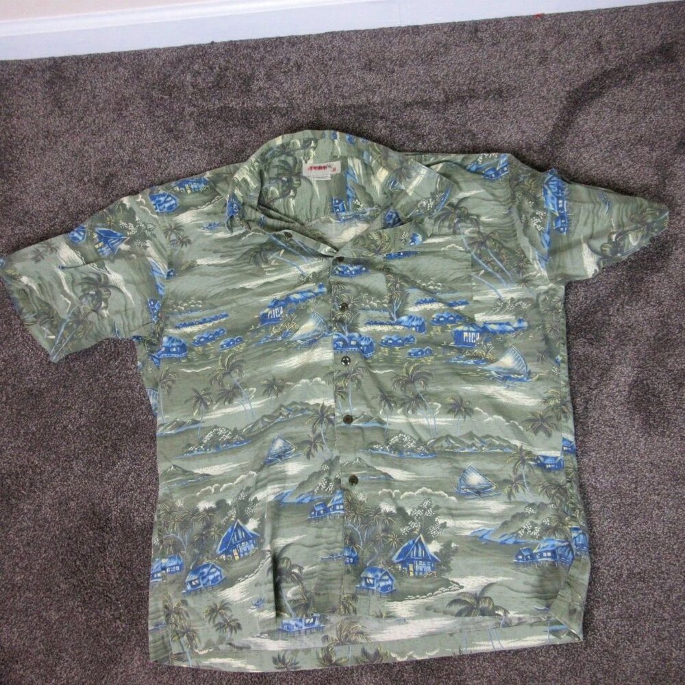 Vintage J Crew Shirt Men's Size Large Green Hawaiian Palm Trees